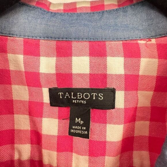 Talbots Pink Check Plaid‎ Button Down Medium Pet Chore Barn Country 100% cotton - Picture 3 of 10